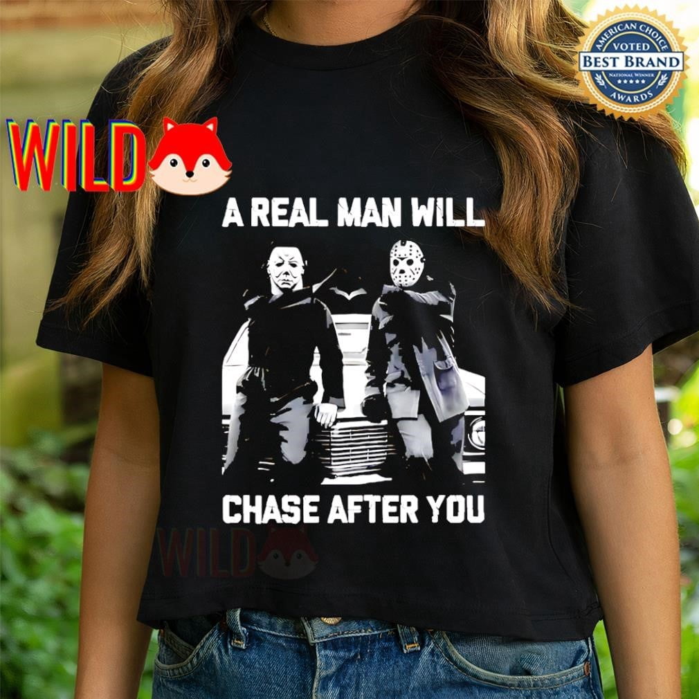 Michael Myers Canvas Tote Bag – 'A Real Man Will Chase After You', 40x34 Cm, 100% Baumwolle, Wiederverwendbar