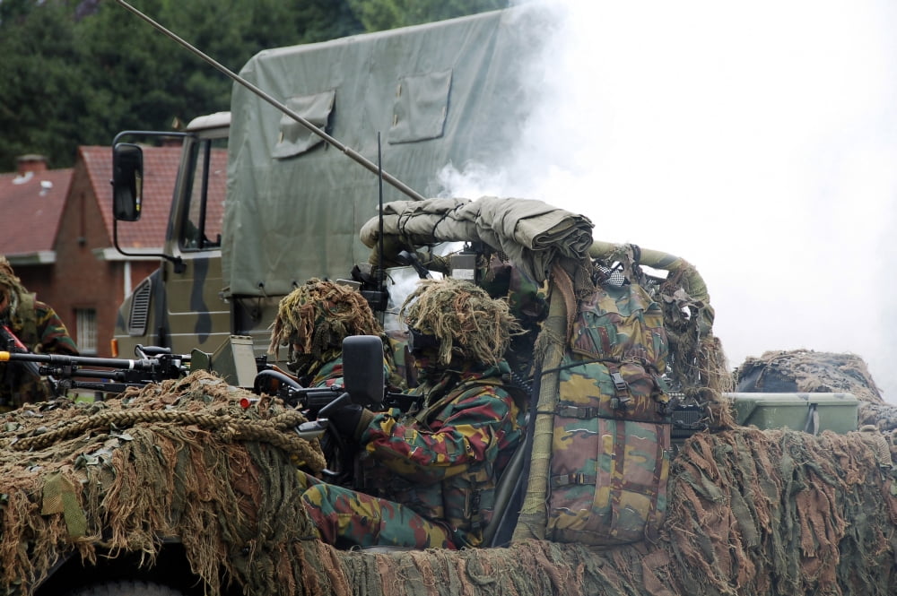 A recce or scout team of the Belgian Army in action Canvas Art - Luc De JaegerStocktrek Images (34 x 23)