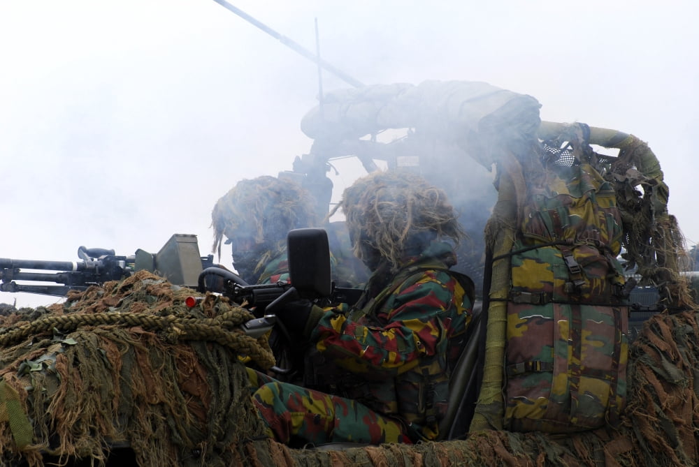 A recce or scout team of the Belgian Army in action under a smoke curtain Canvas Art - Luc De JaegerStocktrek Images (17 x 12)