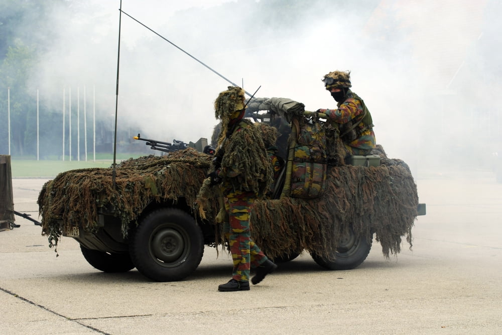 A recce or scout team of the Belgian Army in their VW Iltis jeeps in action Canvas Art - Luc De JaegerStocktrek Images (17 x 12)
