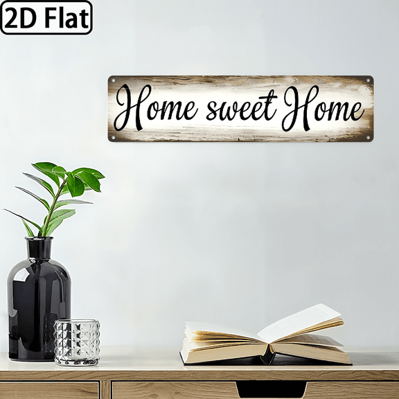 A rectangular "Home sweet Home" aluminum sign. It can be used as a home decoration item, with dimensions of 16 * 4 inches.