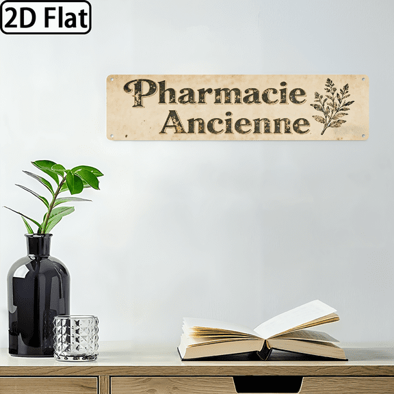 A rectangular "Pharmacie Ancienne" aluminum sign. For home decorative signs & plaques. 2D flat. 164 inches.