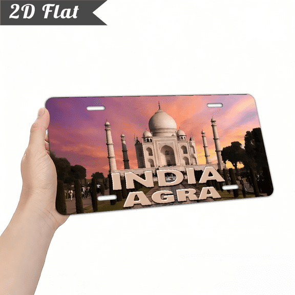 A rectangular aluminum "India Agra" decorative license plate. The size is 12 * 6 inches.
