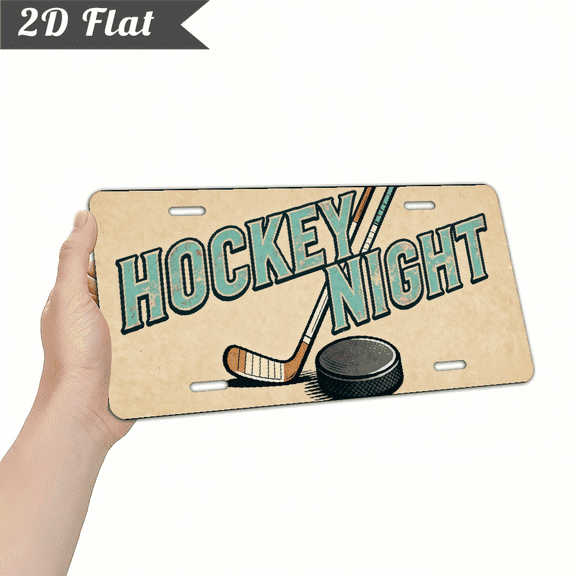 A rectangular aluminum decorative license plate as a home Decorative Signs & Plaques. Hockey Night. Size is 12 * 6 inches.