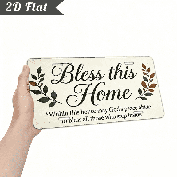 A rectangular aluminum decorative sign, featuring "Bless this Home" and leaf pattern. For home Decorative Signs & Plaques. Size is 12 * 6 inches.