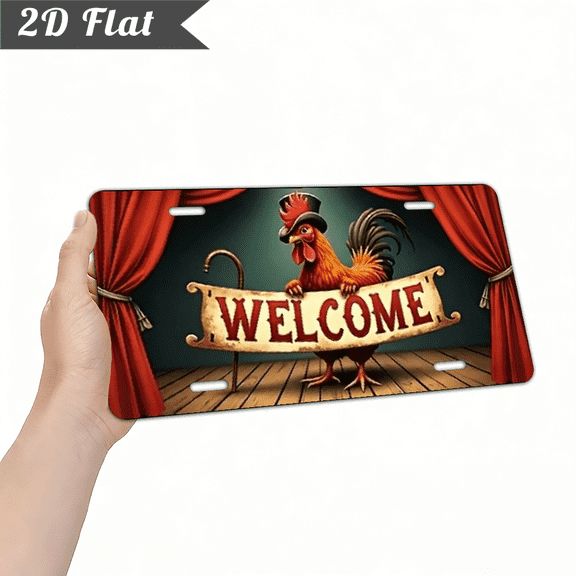 A rectangular aluminum decorative sign & plaque for home decor, "WELCOME" (rooster - themed welcome). Size: 12 * 6 inches.