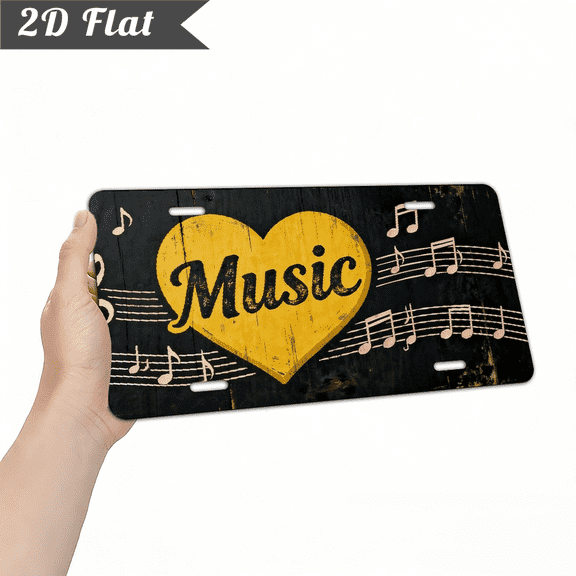 A rectangular aluminum decorative sign with "Music" text (heart & music notes), 2D flat, 12 * 6 inches, for home Decorative Signs & Plaques.
