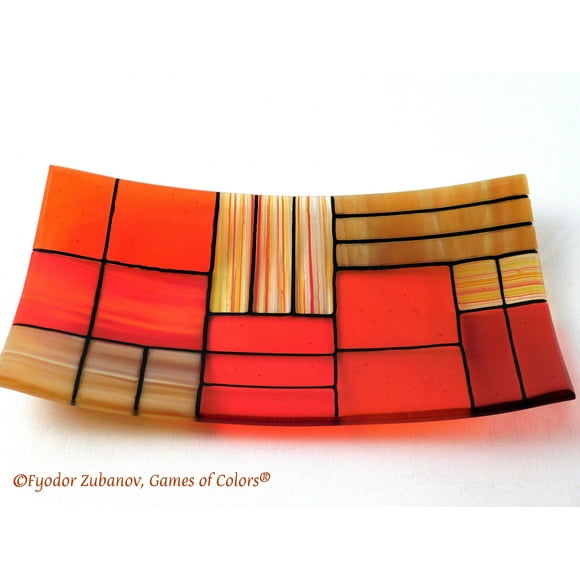 A rectangular fused glass plate "A Gentle color mix - Oranges"