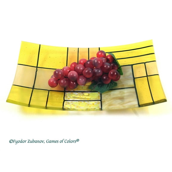A rectangular fused glass plate "A Gentle color mix - Yellows"