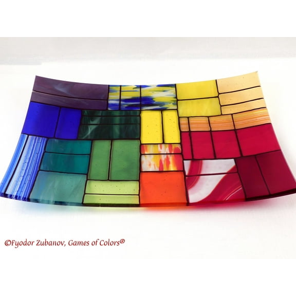A rectangular fused glass platter "A Gentle color mix"; Decorative Plate; Centerpiece; shallow plate