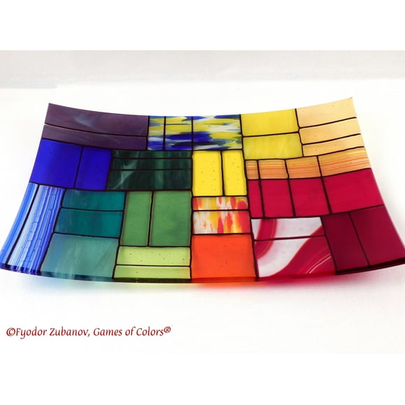 A rectangular fused glass platter "A Gentle color mix"; Decorative Plate; Centerpiece; shallow plate