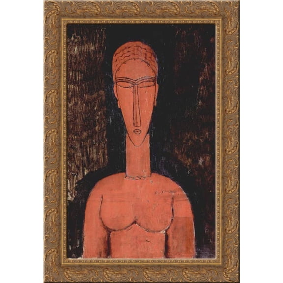 A red bust 19x24 Gold Ornate Wood Framed Canvas Art by Modigliani, Amedeo
