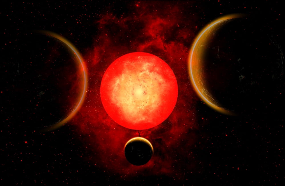 A red giant star planetary star system Canvas Art - Mark StevensonStocktrek Images (35 x 23)