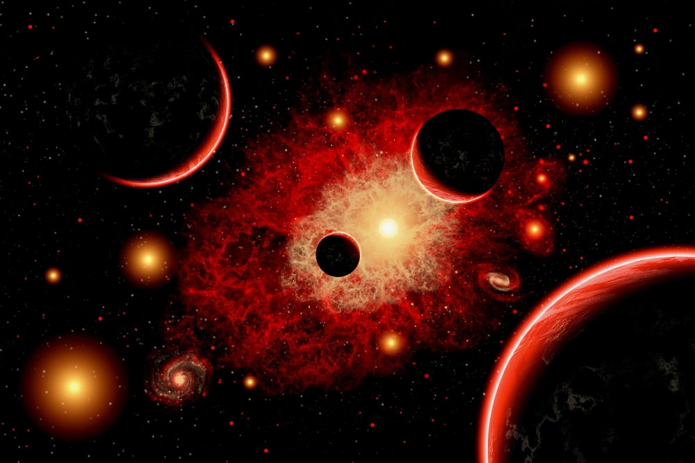 A red giant star system Canvas Art - Mark StevensonStocktrek Images (35 x 23)