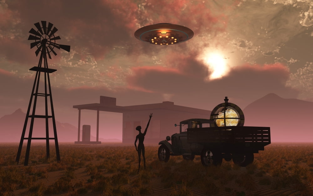 A remote meeting place where aliens can drop off and pick up equipment Canvas Art - Mark StevensonStocktrek Images (36 x 23)