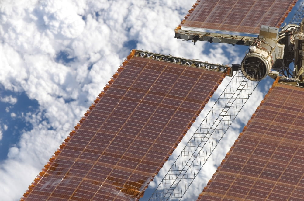 A repaired solar array on the International Space Station Canvas Art - Stocktrek Images (34 x 23)