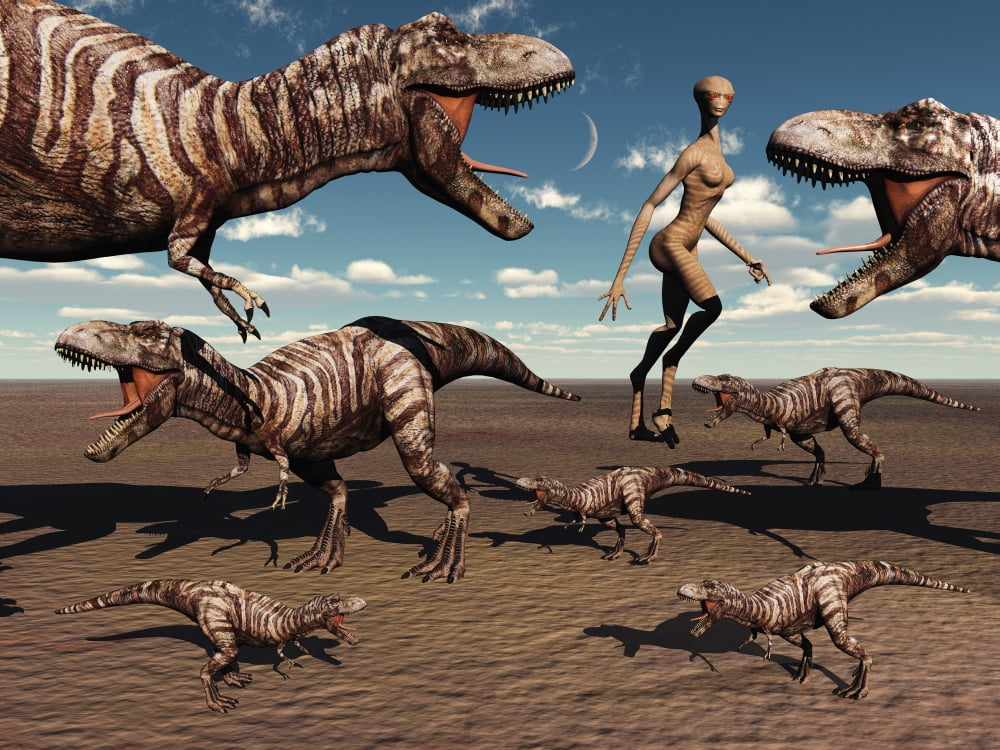 A reptoid being and her pet dinosaurs Canvas Art - Mark StevensonStocktrek Images (17 x 13)