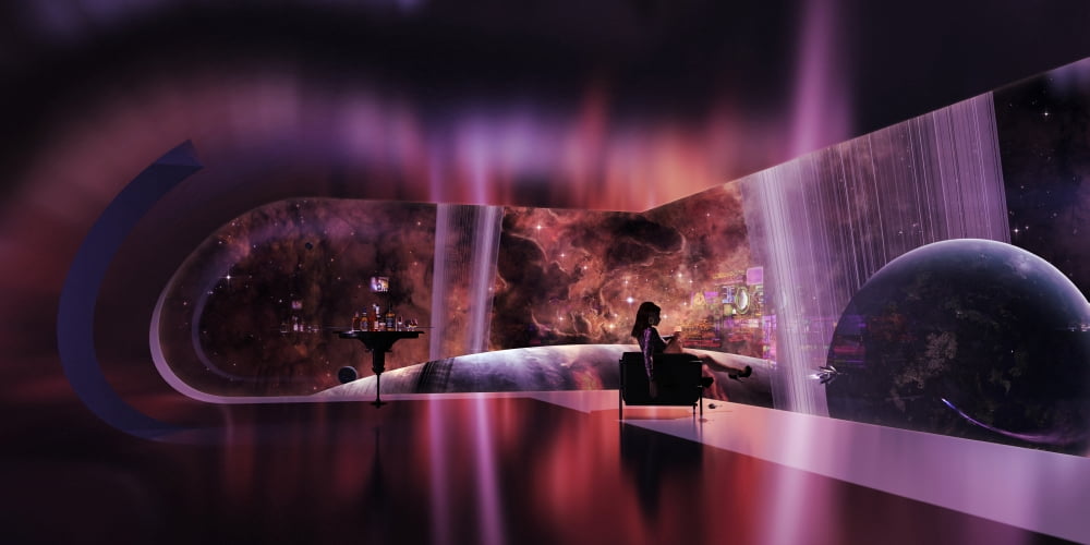 A rich woman looking at a terrestrial planet on the right Canvas Art - Brian ChristensenStocktrek Images (20 x 10)