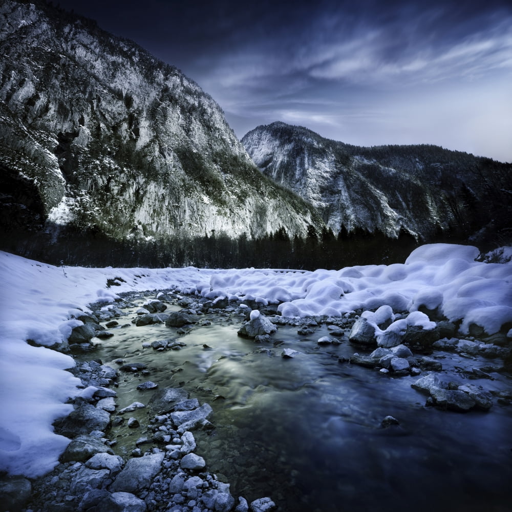 A river flowing through the snowy mountains of Ritsa Nature Reserve Canvas Art - Evgeny KuklevStocktrek Images (29 x 29)