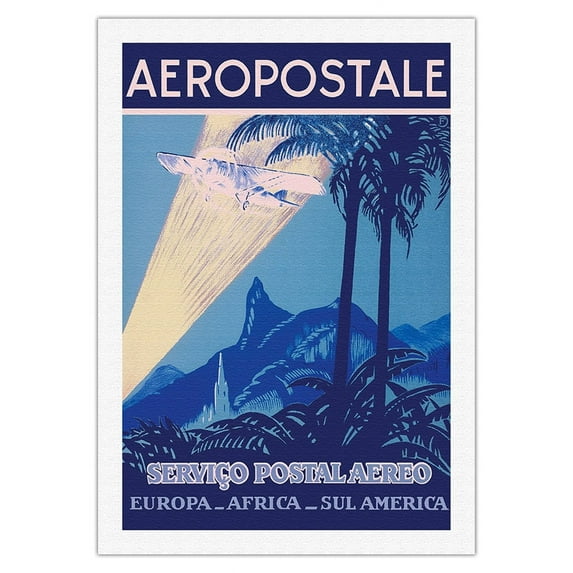 Aéropostale - Air Mail Service - Europe Africa South America - Vintage Airline Travel Poster c.1930s - Fine Art Rolled Canvas Print 27in x 40in
