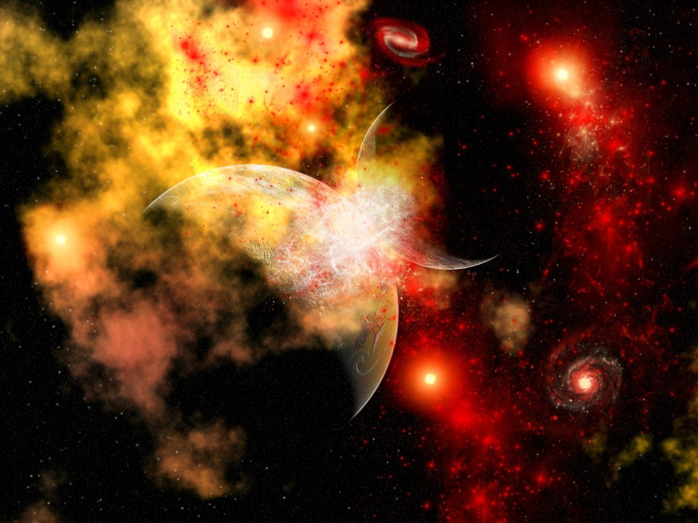 A rough planet crashing into another planet Canvas Art - Mark StevensonStocktrek Images (33 x 25)