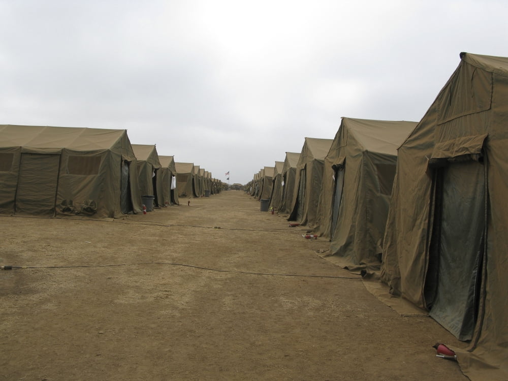 A row of tents at Red Beach Camp Pendleton California Canvas Art - Michael WoodStocktrek Images (33 x 25)