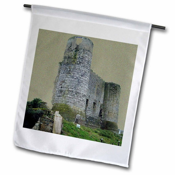 3dRose, A sage colored background to the Carlow Castle in Ireland, 18 x 27 inch Garden Flag