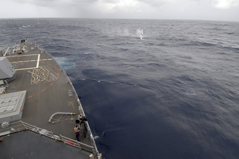 A sailor fires a 50-caliber machine gun aboard guided missile destroyer USS Nitze Canvas Art - Stocktrek Images (35 x 23)