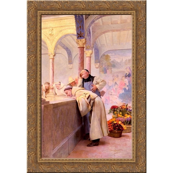 A scandal 24x18 Gold Ornate Wood Framed Canvas Art by Jehan Georges Vibert