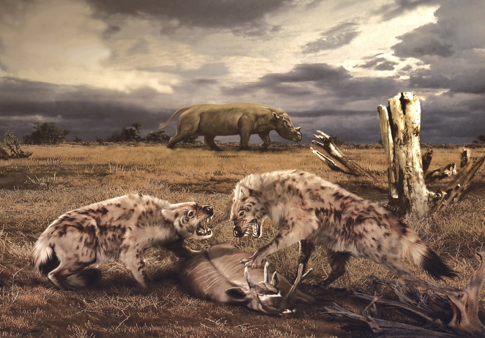 A scene from the Oligocene epoch showing typical fauna of that time Canvas Art - Jan SovakStocktrek Images (34 x 24)