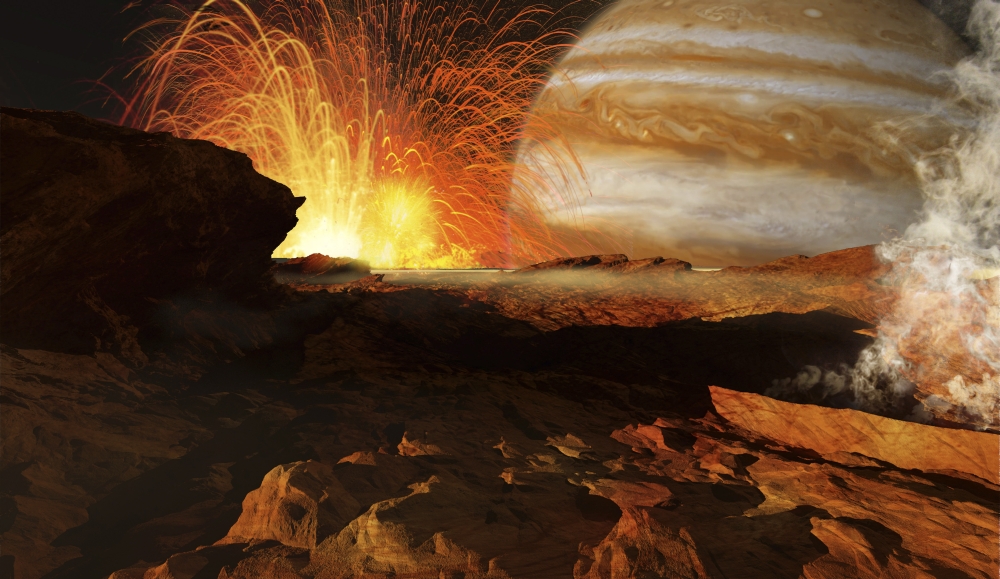A scene on Jupiters moon Io the most volcanic body in the solar system Canvas Art - Ron MillerStocktrek Images (37 x 22)