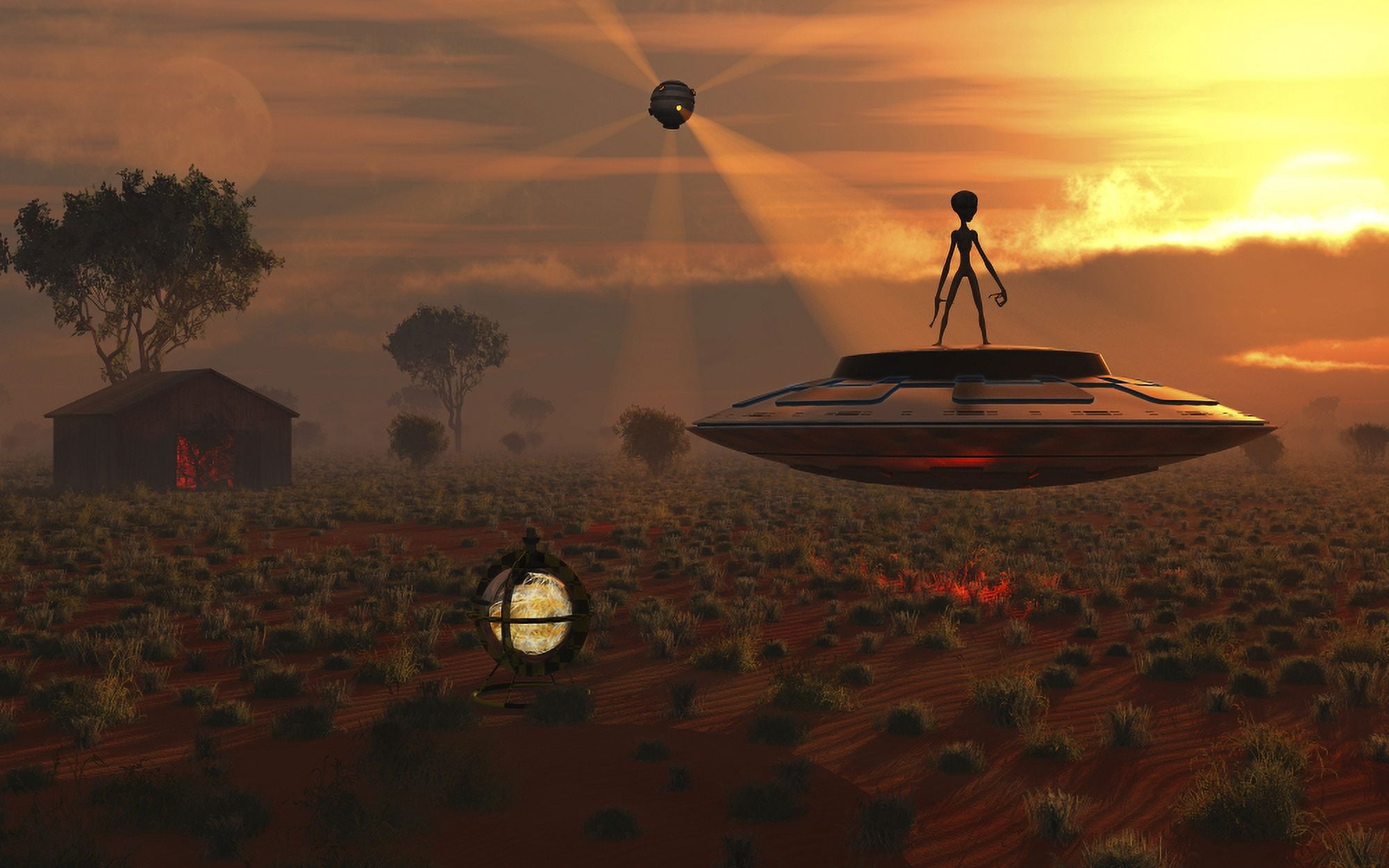 A secret rural landing site for Grey Aliens Canvas Art - Mark StevensonStocktrek Images (36 x 23)