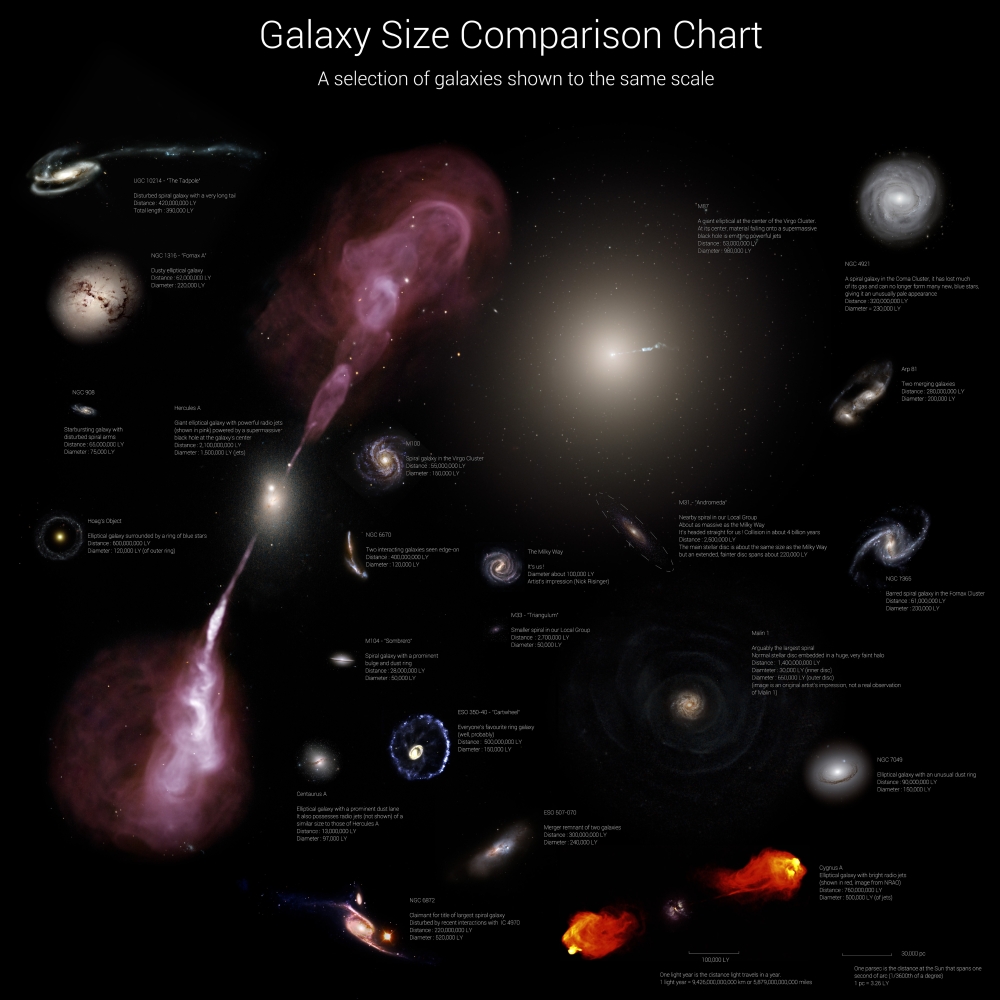 A selection of galaxies shown to the same scale Canvas Art - Rhys TaylorStocktrek Images (29 x 29)