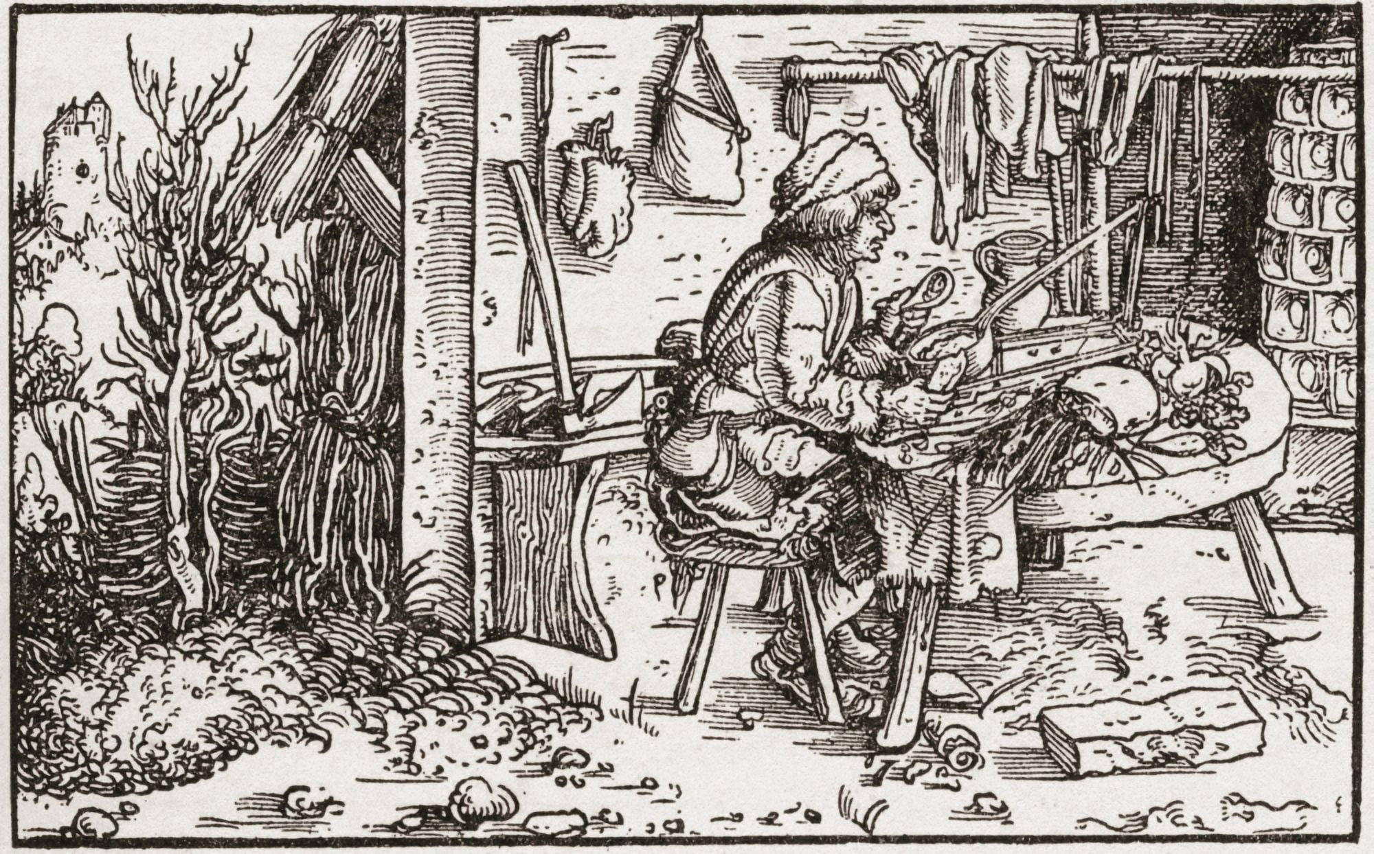 A self employed labourer working at home during the Tudor period in England From a contemporary print Canvas Art - Ken Welsh Design Pics (17 x 11)