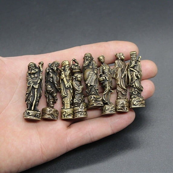 A set bronze statues handmade brass eight immortals crossing the sea