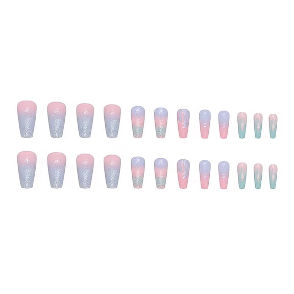A set of 24 pieces, sweet and shiny macaron color gradient manicure for girls, cute false nails for all seasons.