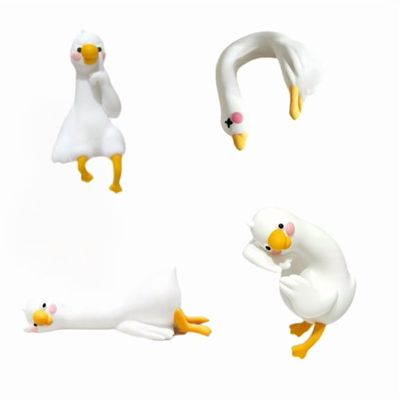 A set of 4 cute big white goose desktop decorations for everyday use, a healing ornament for office desks, a small birthday gift for a best friend