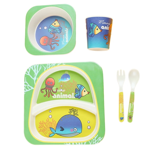 A set of environmental protection bamboo animal cartoon series fiber children's tableware set baby divided plate five-piece set