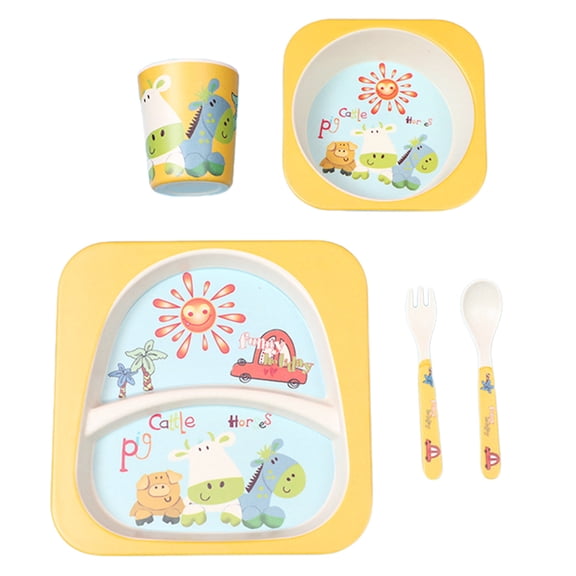 A set of environmental protection bamboo fiber children's tableware set baby divided plate cartoon five-piece set
