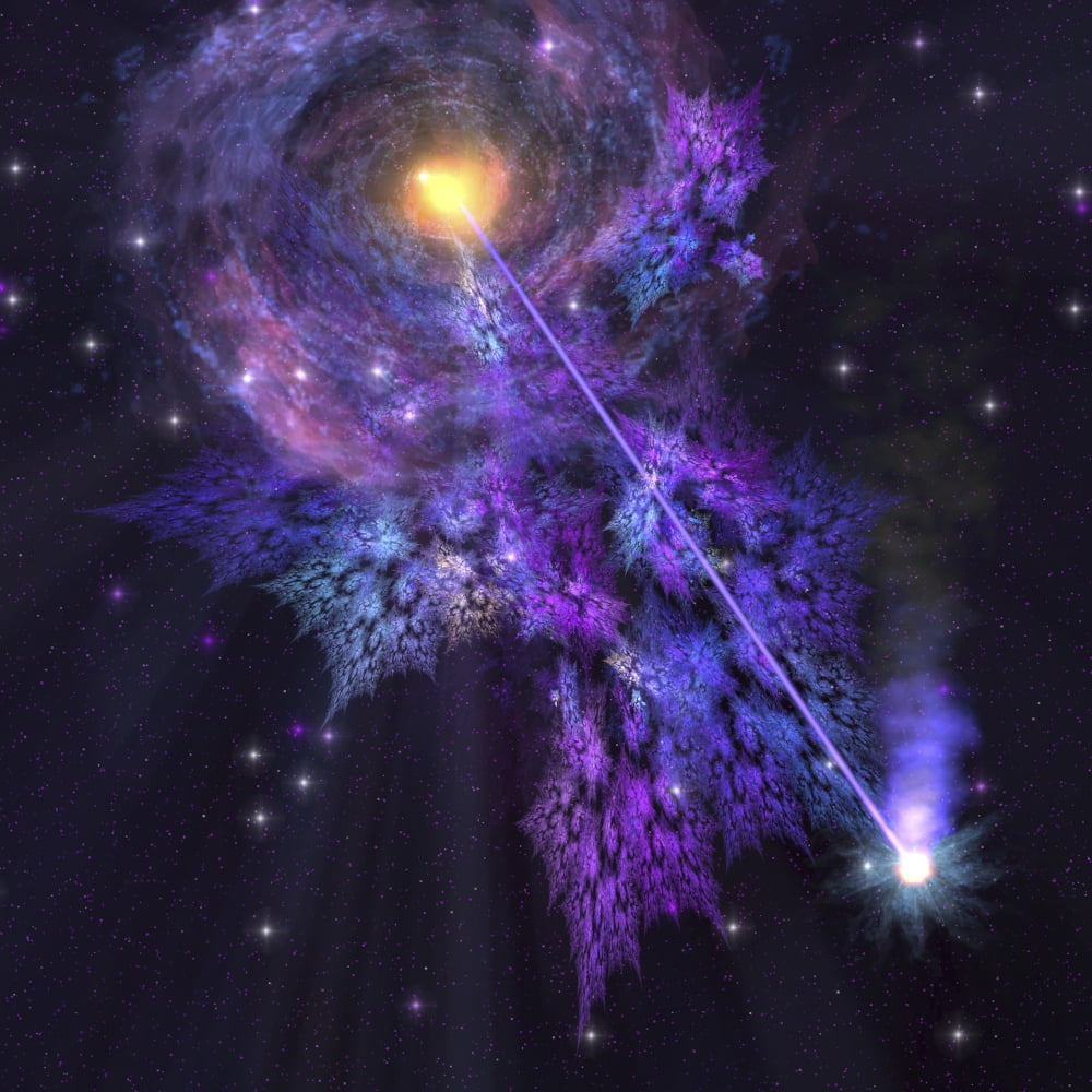 A shooting star radiates out from a black hole in the center of a galaxy Canvas Art - Corey FordStocktrek Images (28 x 28)