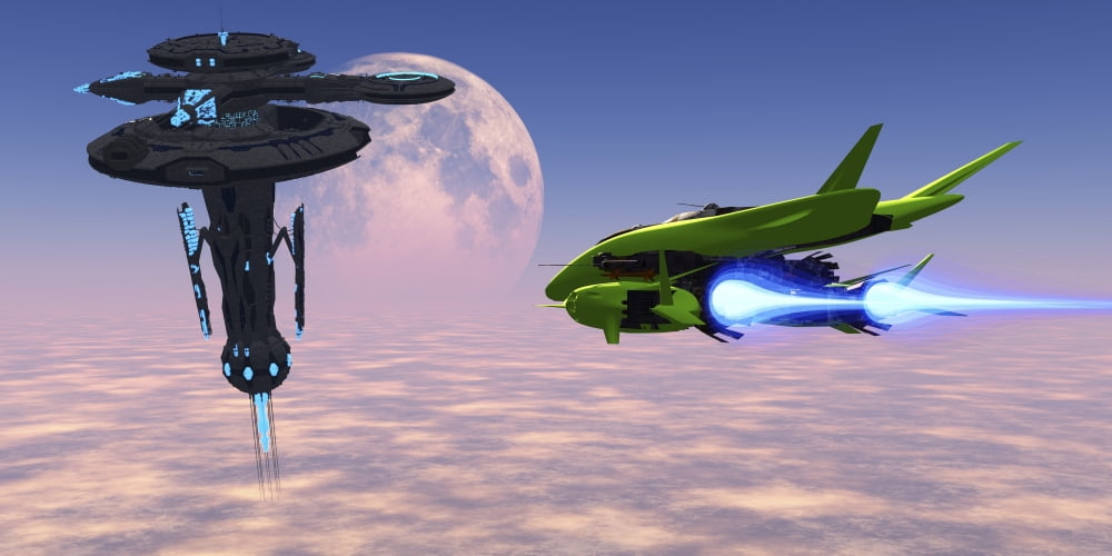 A shuttle delivers supplies to a space station Canvas Art - Corey FordStocktrek Images (40 x 20)