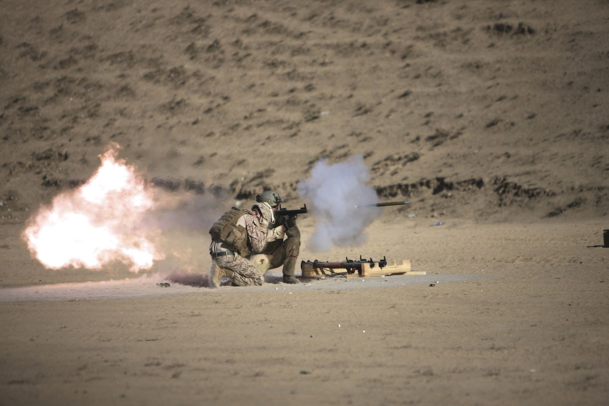 A soldier fires a rocket-propelled grenade launcher Canvas Art - Terry MooreStocktrek Images (35 x 24)