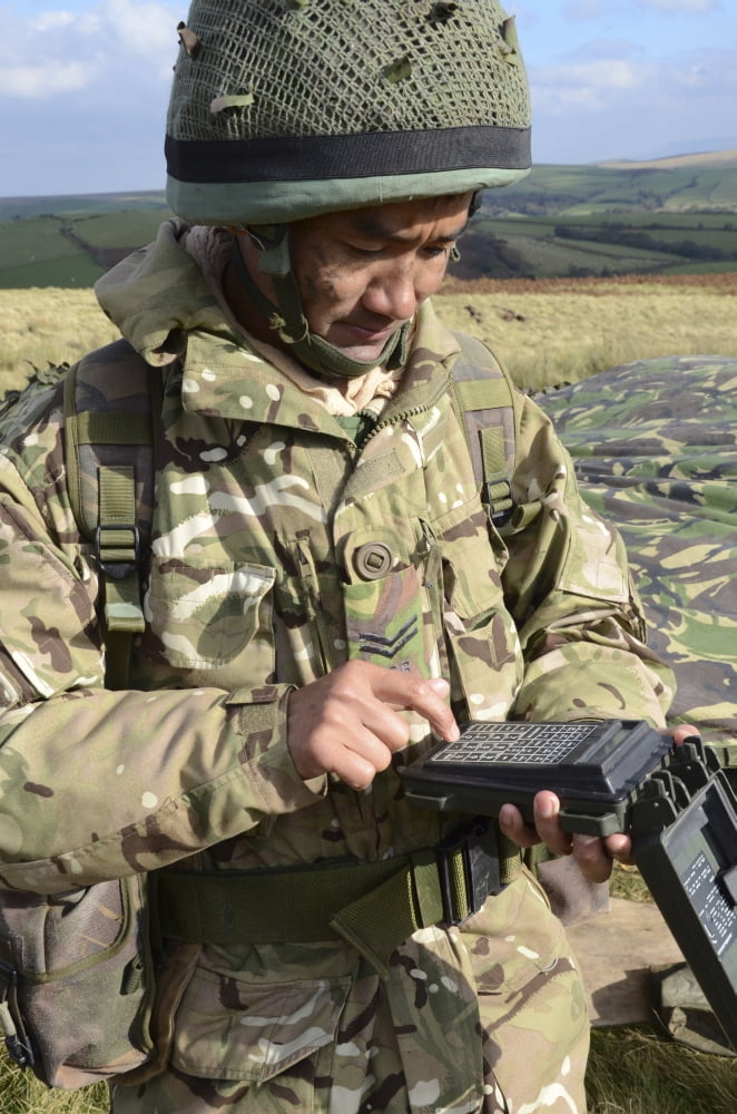 A soldier inputs the firing data into a handheld device Canvas Art - Andrew ChittockStocktrek Images (12 x 18)