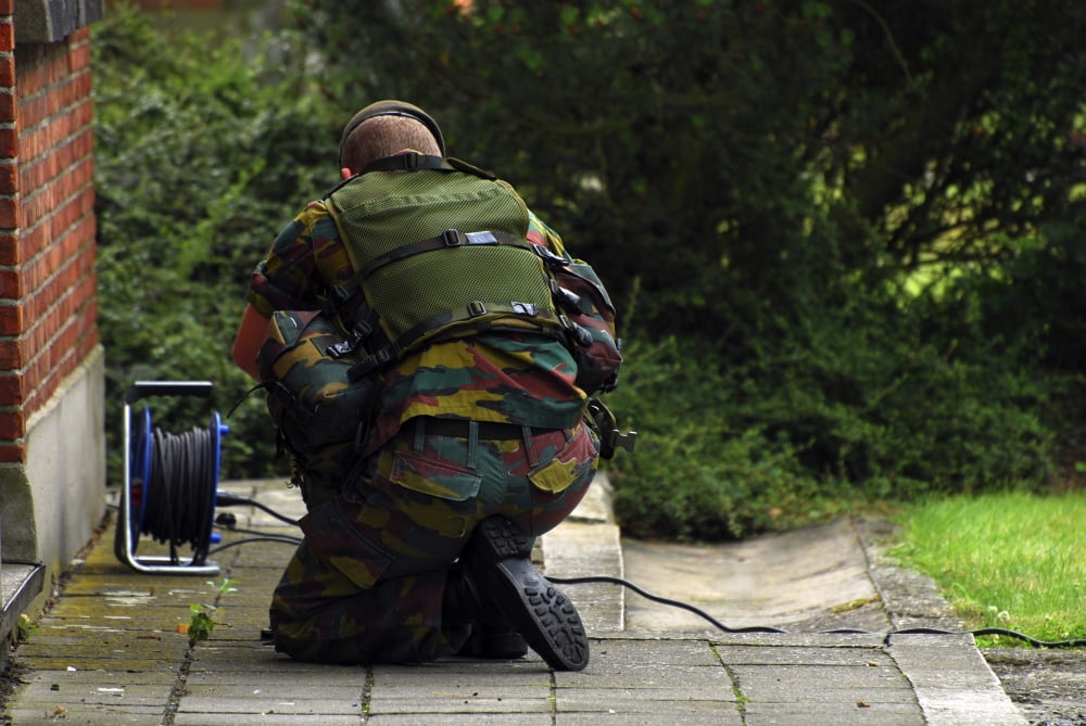 A soldier of the Belgian Army investigating a suspect building Canvas Art - Luc De JaegerStocktrek Images (17 x 12)