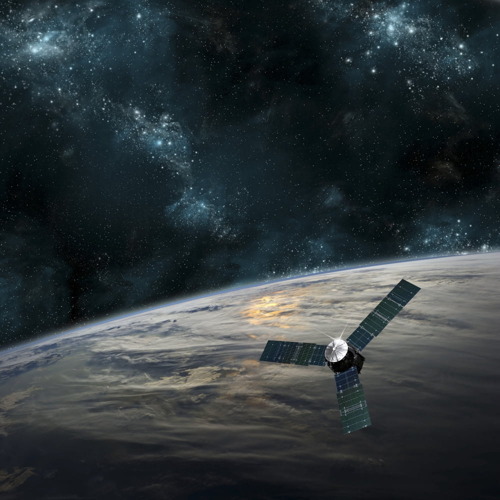 A space probe investigates a cloud covered planet in outer space Canvas Art - Marc WardStocktrek Images (29 x 29)