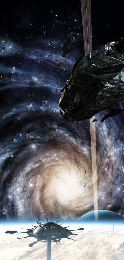 A spacecraft arrives at the docking station on an enormous gas giant Canvas Art - Brian ChristensenStocktrek Images (10 x 20)