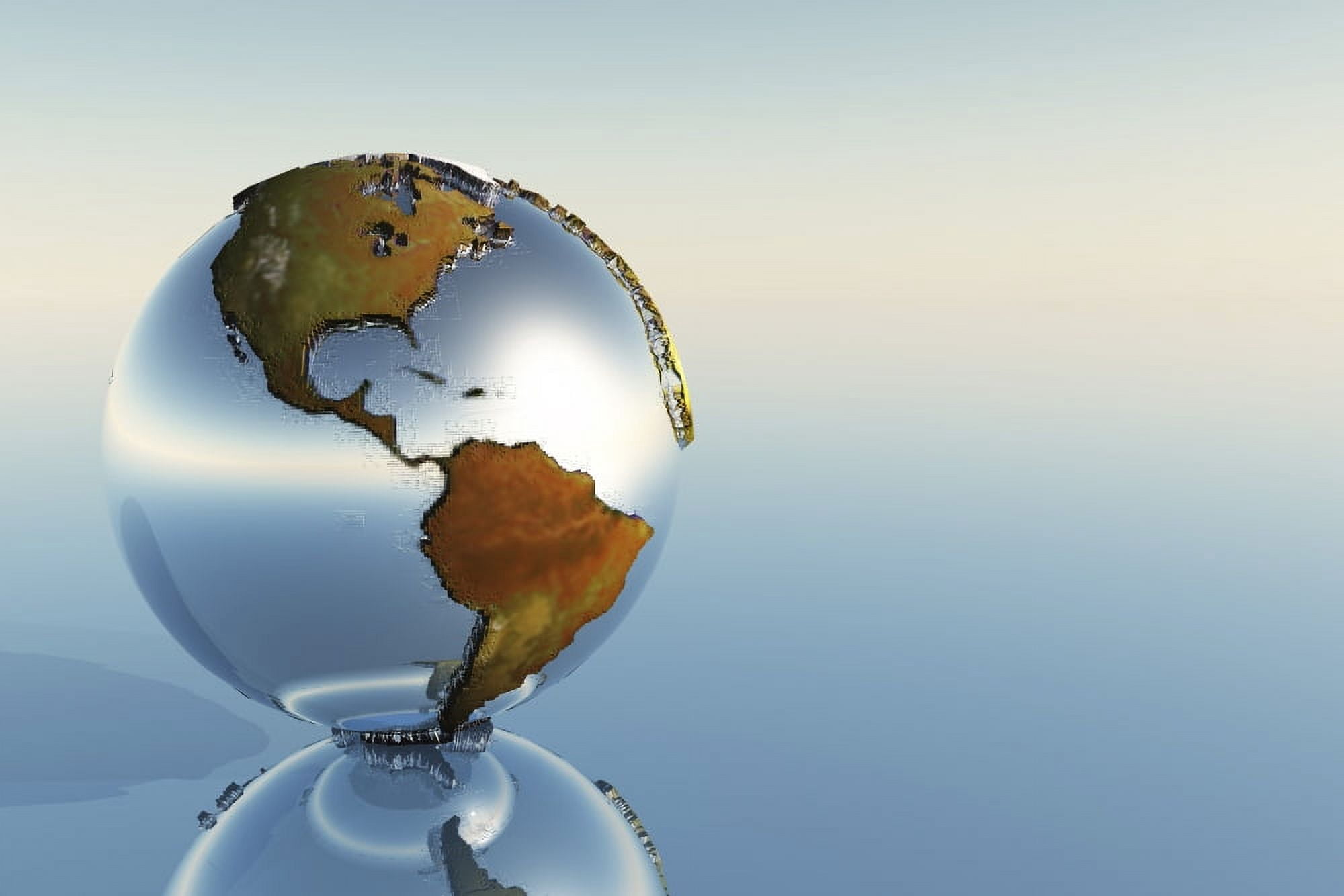 A sphere holding North and South America reflects on a mirror Canvas Art - Corey FordStocktrek Images (18 x 12)
