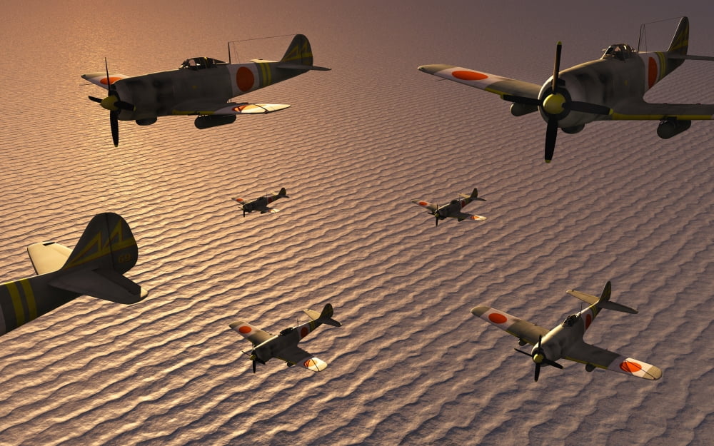 A squadron of Japanese Nakajima torpedo bombers in flight Canvas Art - Mark StevensonStocktrek Images (18 x 12)