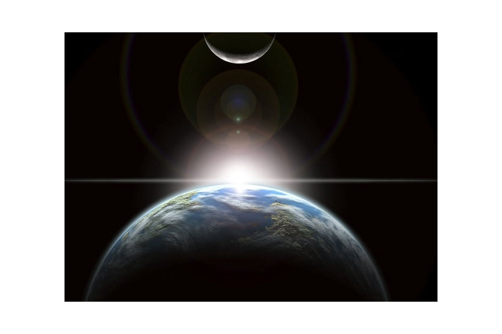 A star rising over an Earth-like planet and illuminating its lone moon Canvas Art - Marc WardStocktrek Images (17 x 12)