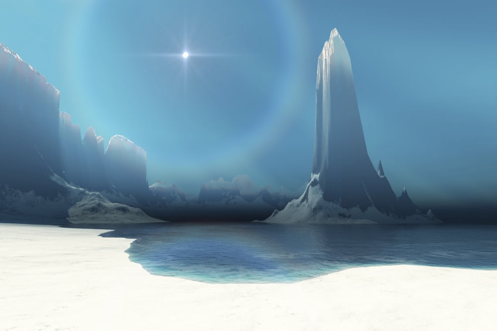 A star with a halo lights up this winter seascape at night Canvas Art - Corey FordStocktrek Images (35 x 23)
